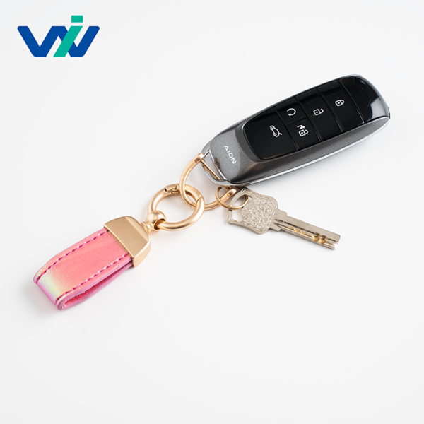 Minimalist French Style Lambskin Texture Laser Keychain - 图片 3